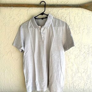 Theory crew shirt - grey with thin while lines, size L but fits tight ...